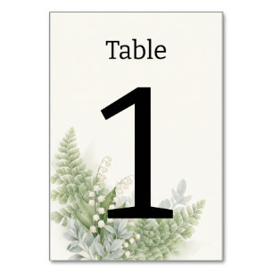 Sage Ivory Watercolor Fern Wedding Table Number