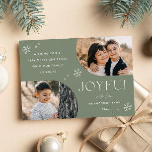 Sage Joyful Snowflake Horizontal Arch 2 Photo Holiday Card