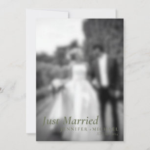 Sage Just Married Elegant Simple Wedding Photo Invitation
