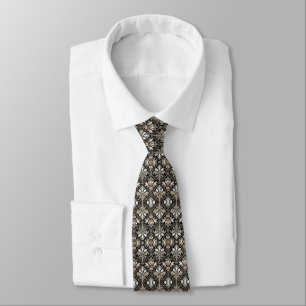 Sage, Khaki, Cream & Brown Swirled Leaf Pattern Tie