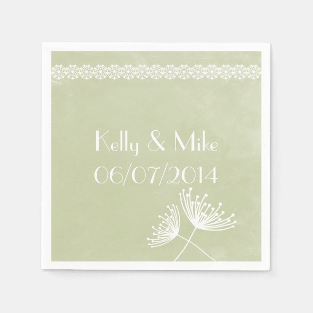 Sage Lace and Floral Wedding Napkins (Front)