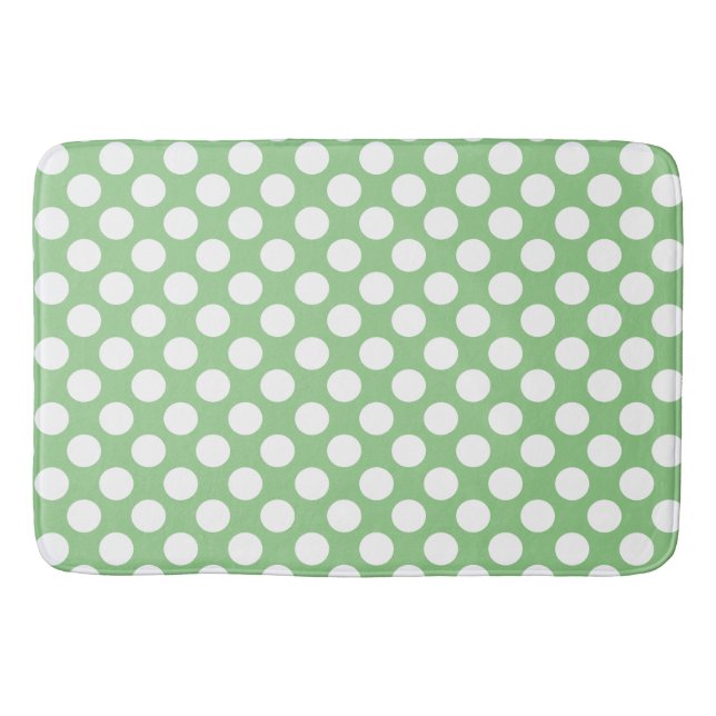 Sage: Large white Polka Dot Pattern Bath Mat (Front)