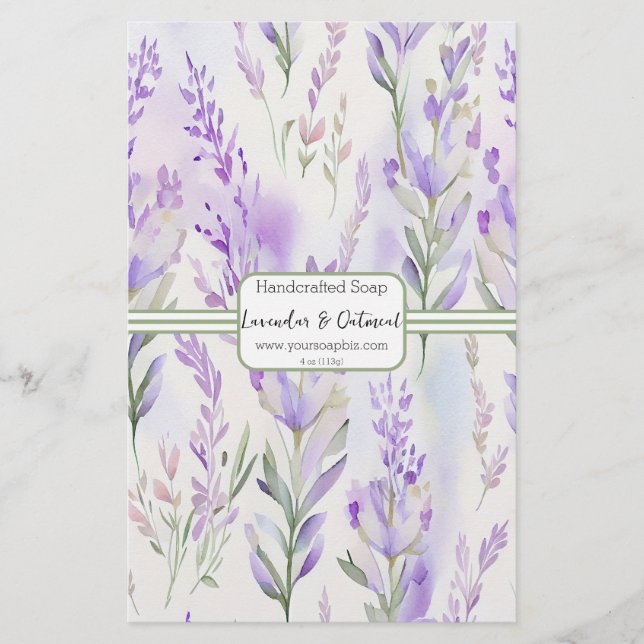 Sage & Lavendar Watercolor Soap Wrap Paper Sheet (Front)