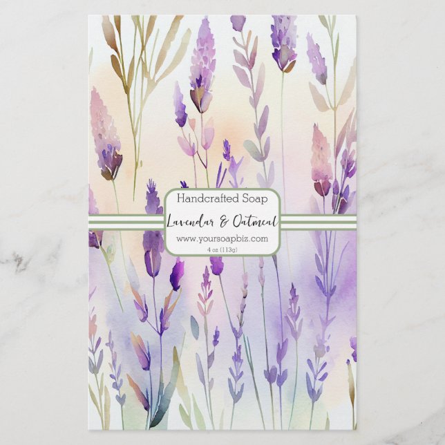 Sage & Lavendar Watercolor Soap Wrap Paper Sheet (Front)