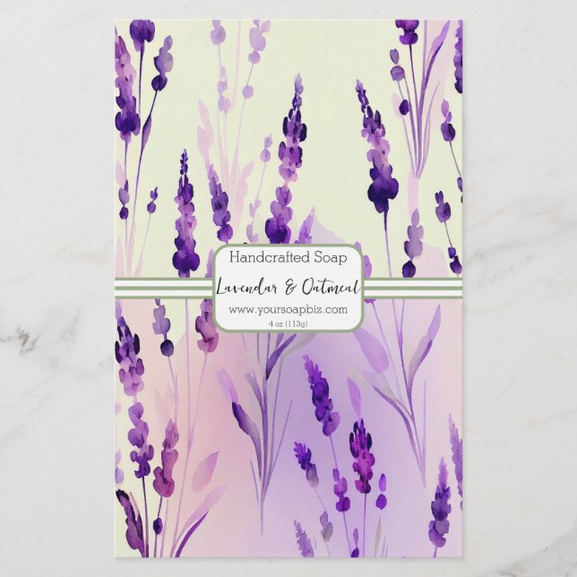 Sage & Lavendar Watercolor Soap Wrap Paper Sheet (Front)