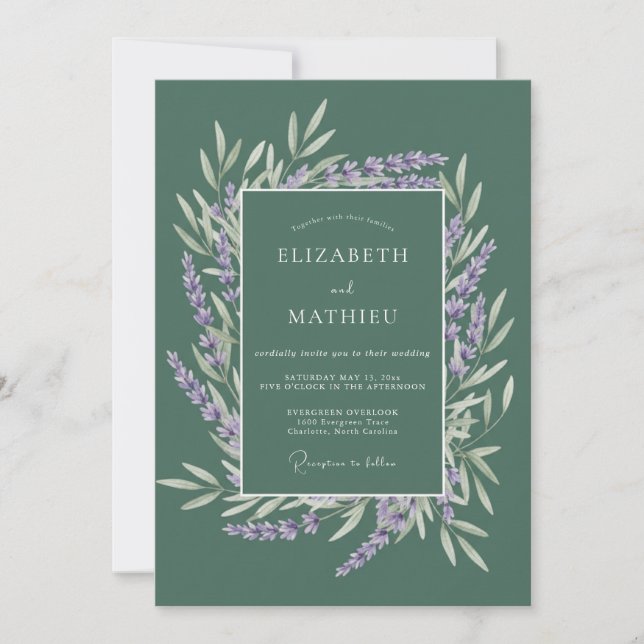 Sage Lavender Botanical Flourish Wedding Invitation (Front)