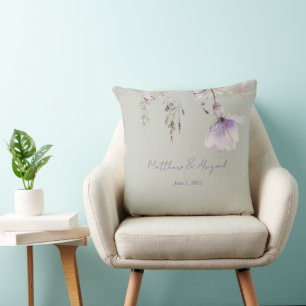 Sage & Lavender Floral Wedding Personalized Throw Pillow