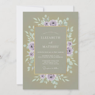 Sage Lavender Muted Floral Wedding Invitation