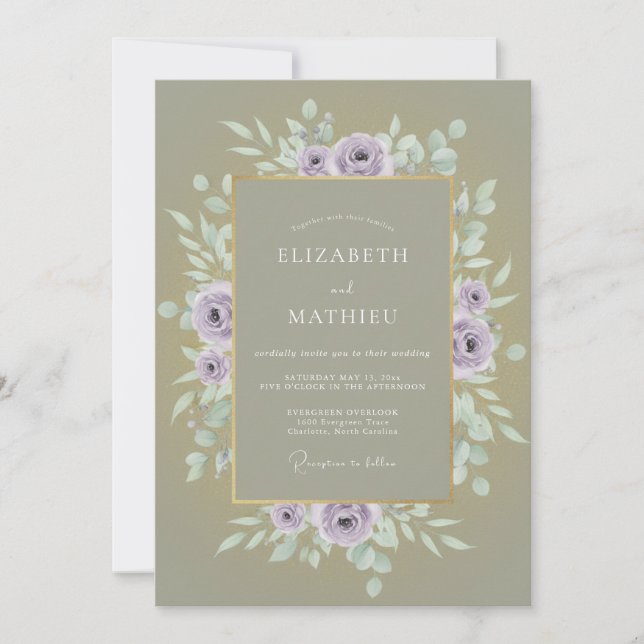 Sage Lavender Muted Floral Wedding Invitation (Front)