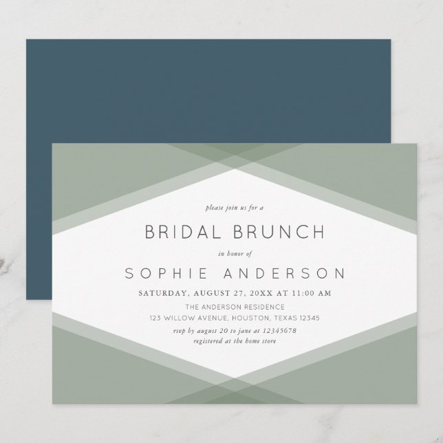 Sage Layered Geometric & Blue Slate Bridal Brunch Invitation (Front/Back)