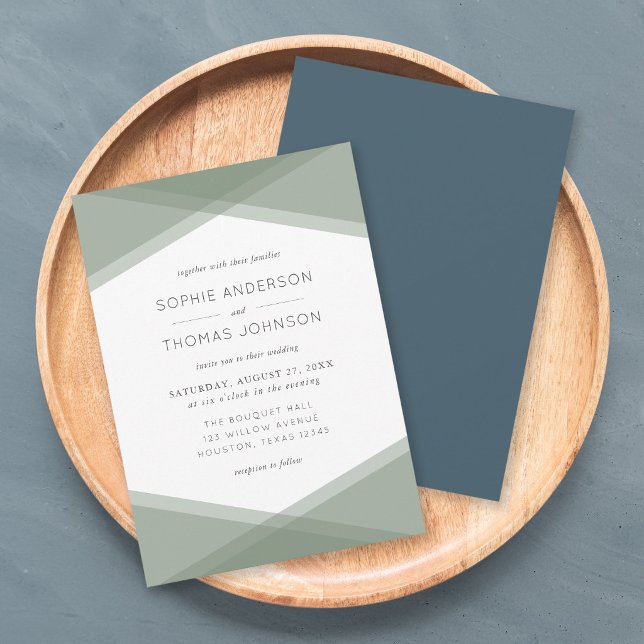 Sage Layered Geometric & Blue Slate Wedding Invitation (Creator Uploaded)
