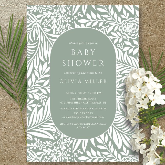 Sage Leaf Floral Baby Shower Invitation (Creator Uploaded)