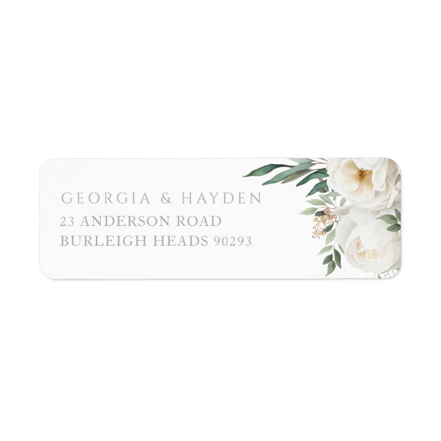 Sage Leaf & White Floral Mariage Adresse de retour (Devant)