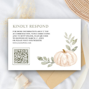 Sage Leaves White Pumpkin QR Code RSVP Wedding Enclosure Card