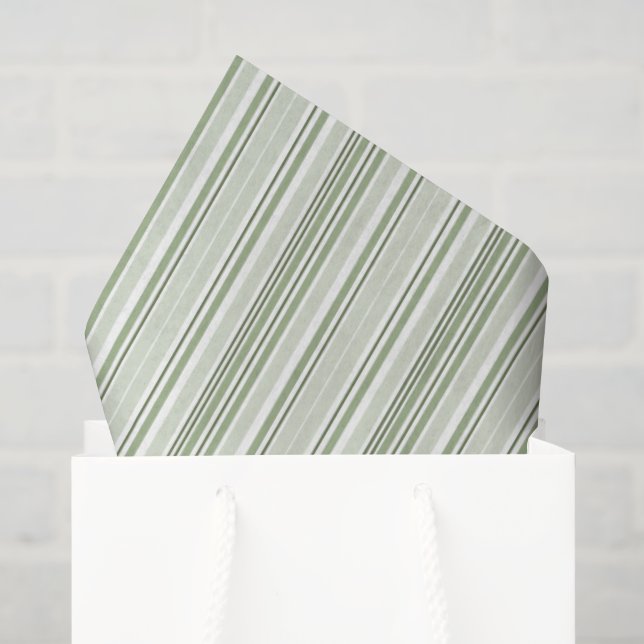 Sage (Light, Medium, Dark) & White Stripes Elegant Tissue Paper (Gift Bag)