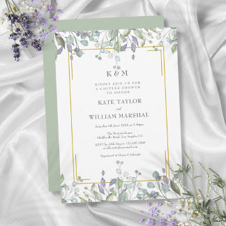 Sage Lilac Floral Monogram Wedding Couples Shower Invitation
