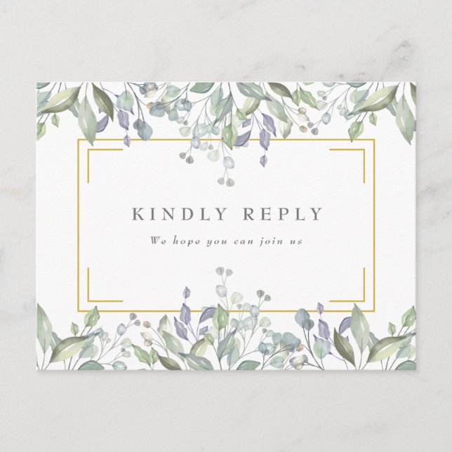 Sage Lilac Greenery Wedding RSVP Invitation Postcard (Front)