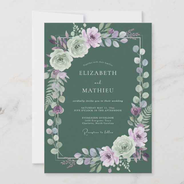 Sage Lilac Leafy Wedding Invitation (Front)