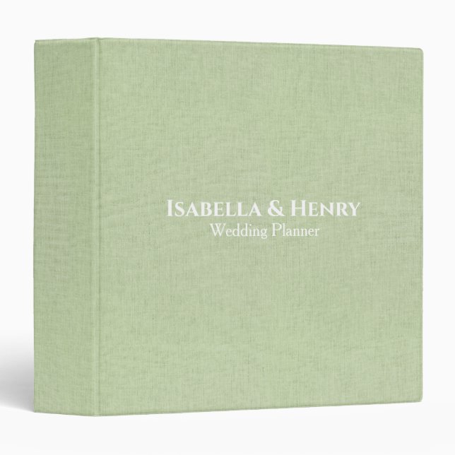 Sage Linen Look Personalized Wedding Planner  Binder (Front/Spine)