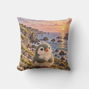 Sage Little Auk Coastal Wildflower Sunset Throw Pillow