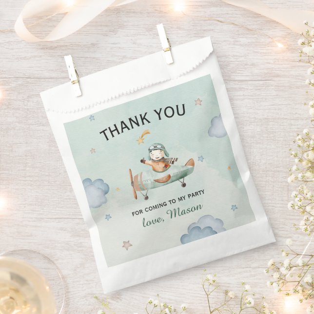 Sage Little Aviator Time Flies 1st Birthday Favour Bag (Clipped)