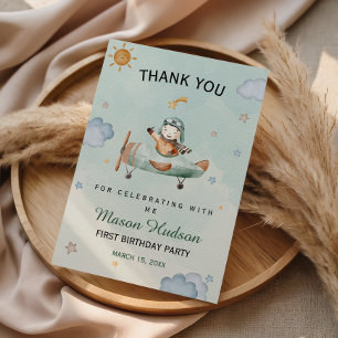 Sage Little Pilot First Birthday Thank You Card