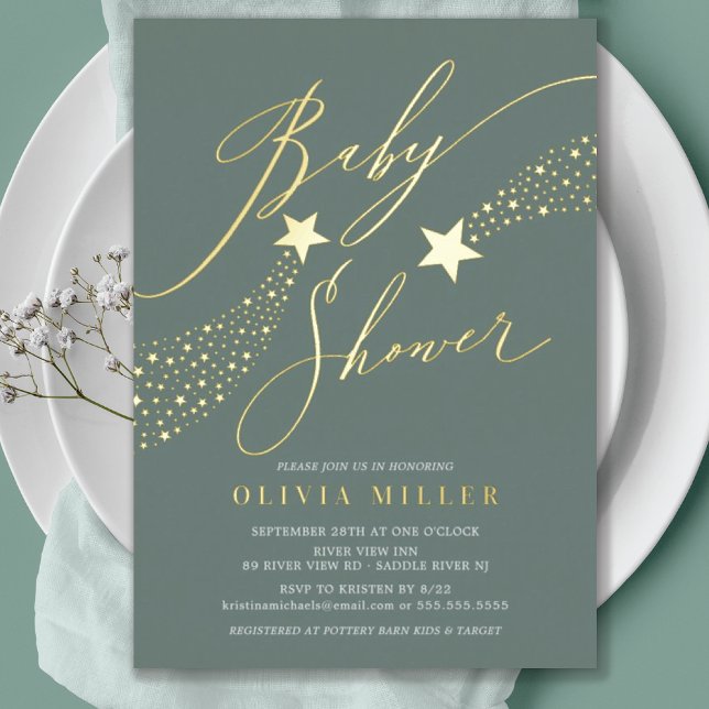 Sage Little Star Foil Invitation (Creator Uploaded)