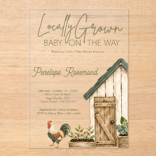 Sage Locally Grown Baby on the Way Baby Shower Acrylic Invitations