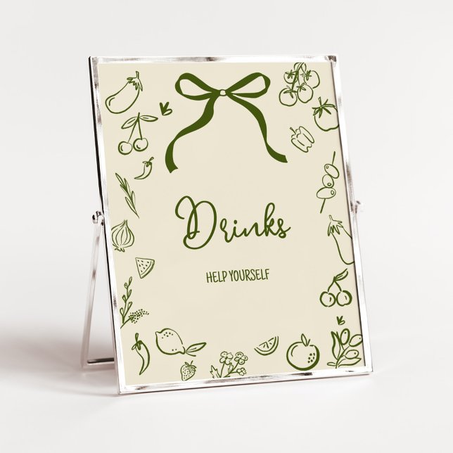Sage Locally Grown Shower Drinks Sign (Locally Grown Farmers Market Baby Shower Drinks Sign)