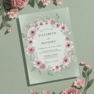 Sage Lush Rose Wedding Invitation