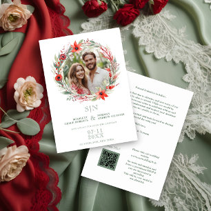 Sage Luxury Initials Floral Red Shades Round Photo Save The Date