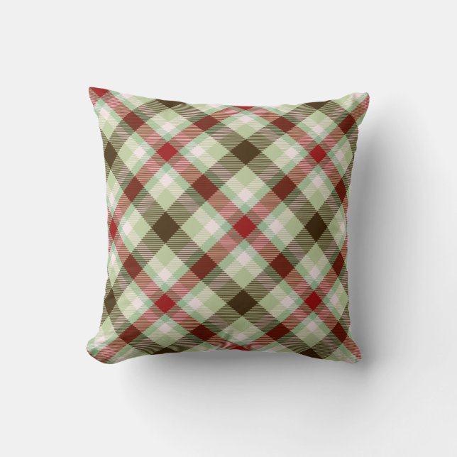Sage & Maroon Plaid Throw Pillow (Front)