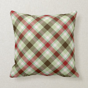 Sage & Maroon Plaid Throw Pillow