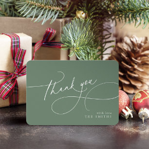 Sage Minimal Elegant Script Christmas Thank You  Card