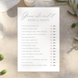 Sage minimal He said She said bridal shower game