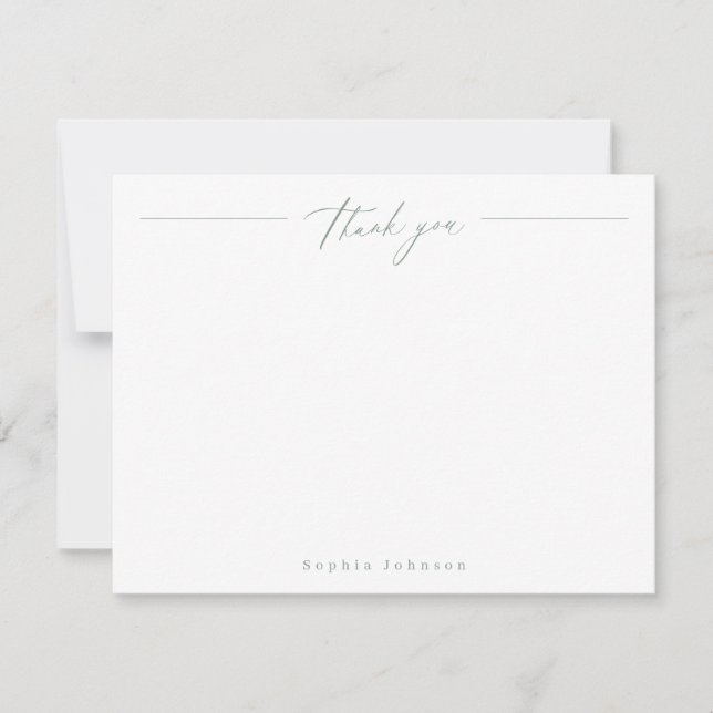 Sage Minimal thank you personalized Stationery Card (Front)