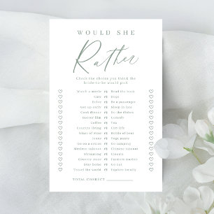 Sage minimal would she rather bridal shower game