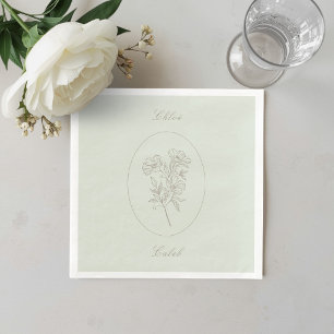 Sage Minimalist Botanical Calligraphy Wedding  Napkin