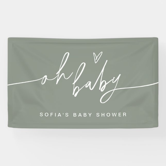 SAGE Minimalist Oh Baby Shower Welcome Banner (Horizontal)