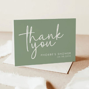 Sage Minimalist Script Bridal Shower Folded Thank You Card