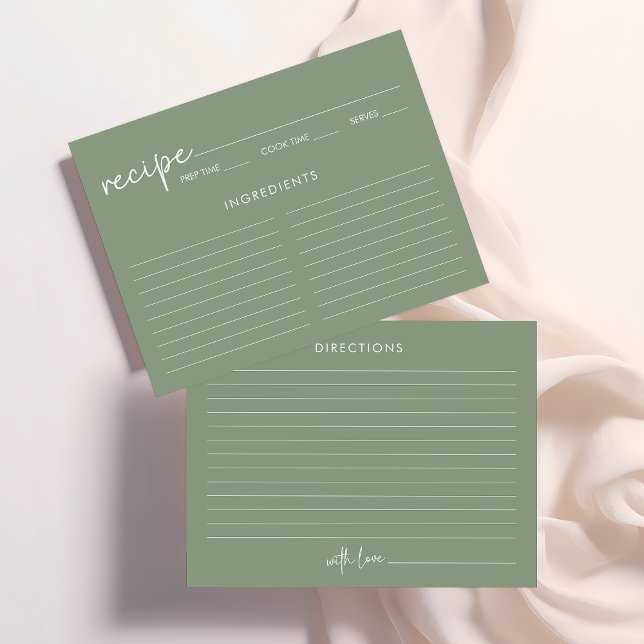 Sage Minimalist Script Bridal Shower Recipe Card (Creator Uploaded)