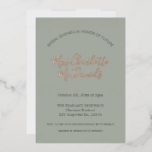 Sage Minimalist Script Bridal Shower Rose Gold 