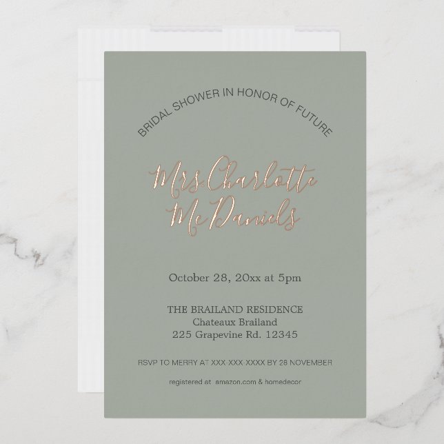 Sage Minimalist Script Bridal Shower Rose Gold  (Envelope)