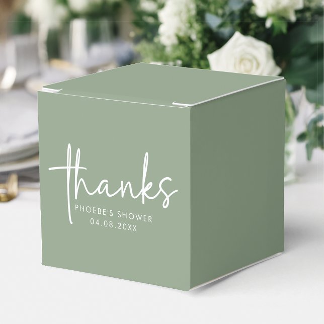 Sage Minimalist Script Bridal Shower Square Favor Box (Creator Uploaded)