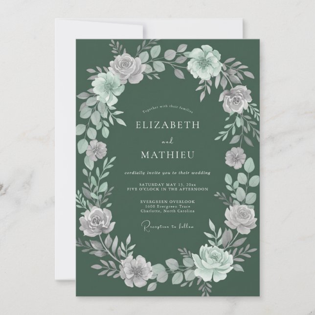 Sage Mint Floral Botanical Wedding Invitation (Front)