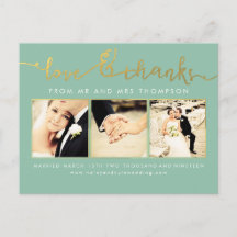 Sage Mint Gold Wedding Love & Thanks Script Photo