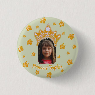 Sage Mist Princess Crown Floral Photo Birthday 1 Inch Round Button