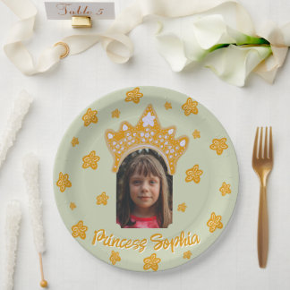 Sage Mist Princess Crown Floral Photo Birthday Paper Plate