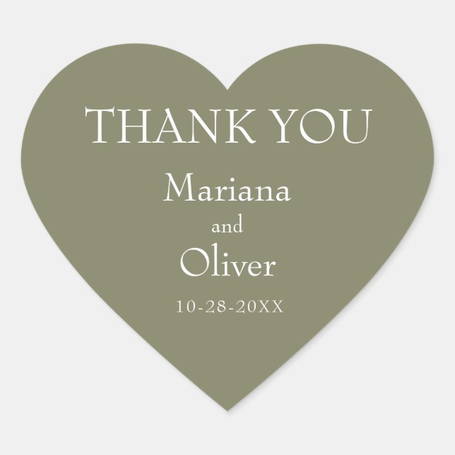 Sage Modern Border Minimalist Wedding Heart Sticker (Front)