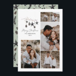 Sage modern elegant script Christmas multi photo Holiday Card<br><div class="desc">Black,  sage green modern elegant rustic watercolor beige natural Scandinavian contemporary muted colours beige,  black and white 5 multi photo holiday Christmas card.</div>